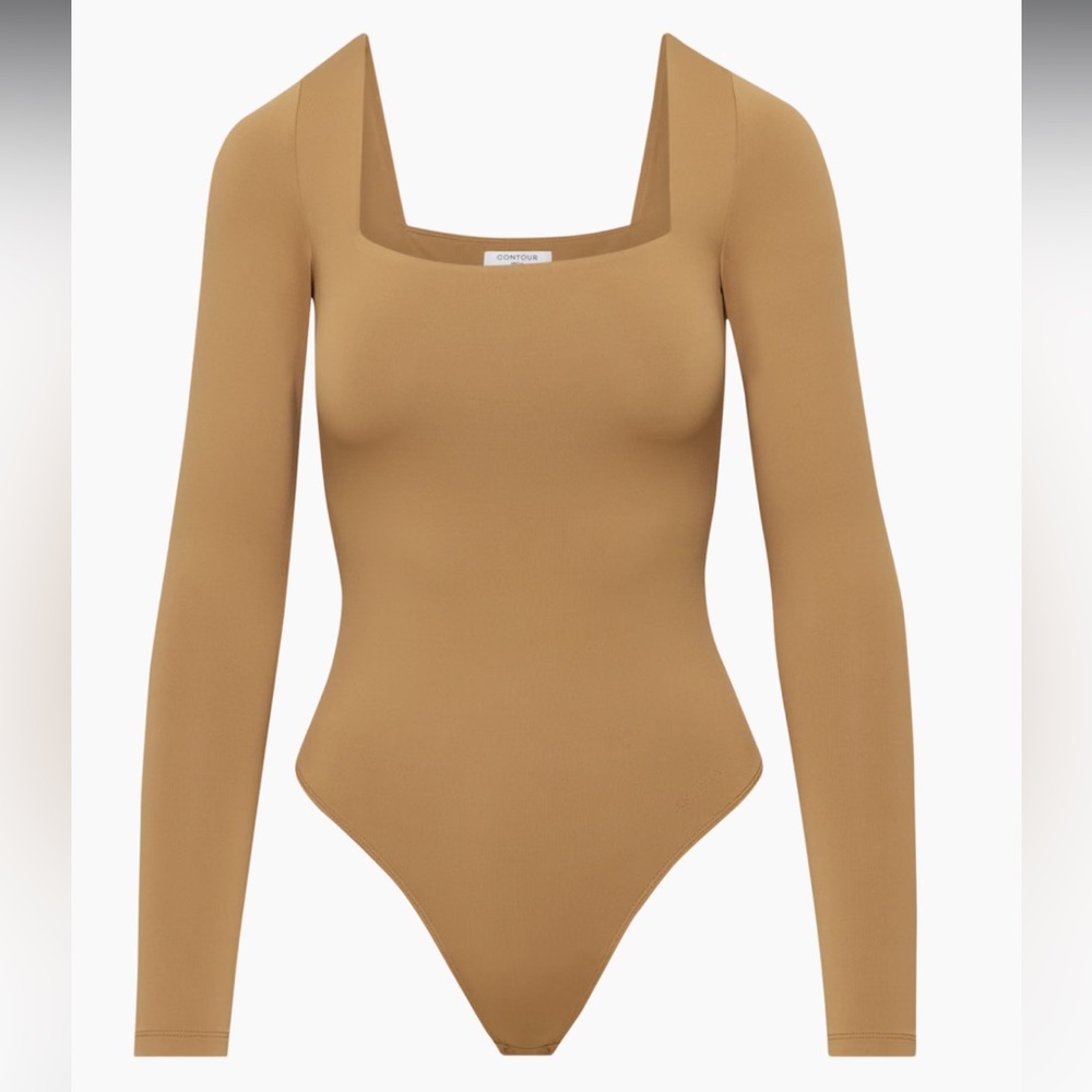 Aritzia Babaton Tan Square Neck Long Sleeve Bodysuit